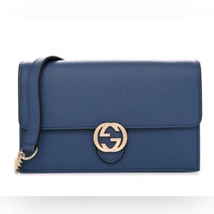 Gucci Calfskin interlocking G chain wallet caspian